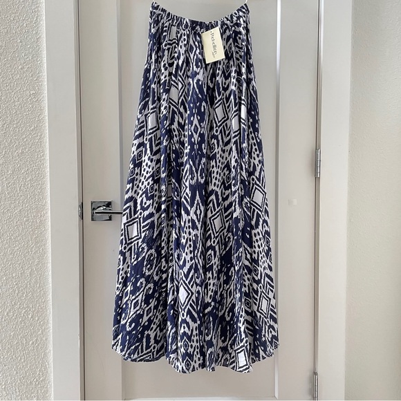 Rebellion Again Full A- Line Maxi Skirt Floral Aztec Ikat Fall Blue Motif S NWT - Picture 4 of 9